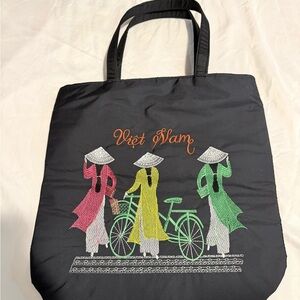 Vietnam Embroidered Black Tote Bag